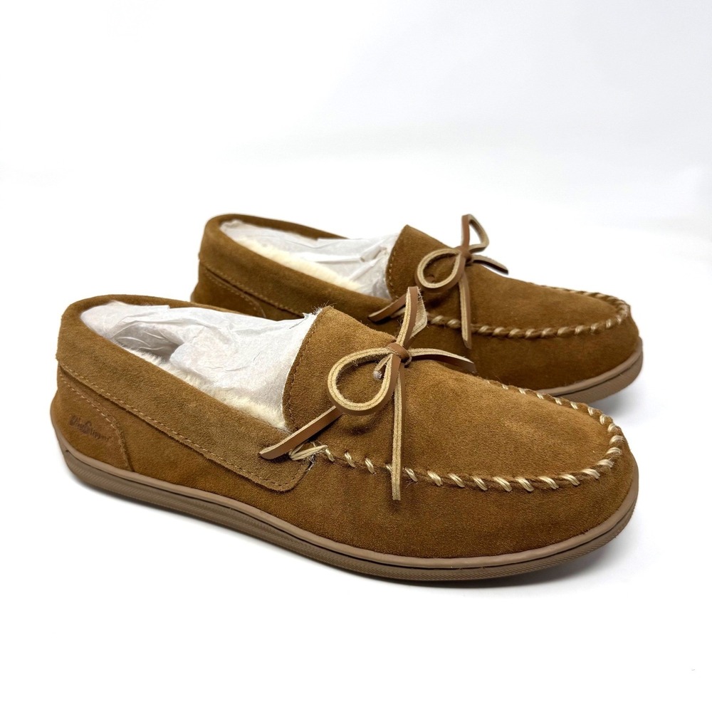 MySlippers Moccasin Suede Faux Fur Lined Slippers Tan Brown Mens Size 9